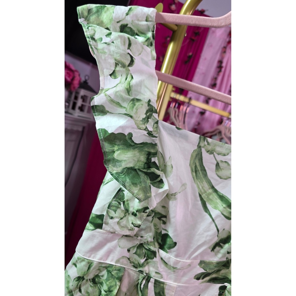 Taylor Green Floral Wide Leg Jumpsuit Ruffle Strap Cotton Womens Size Medium - Picture 4 of 13
